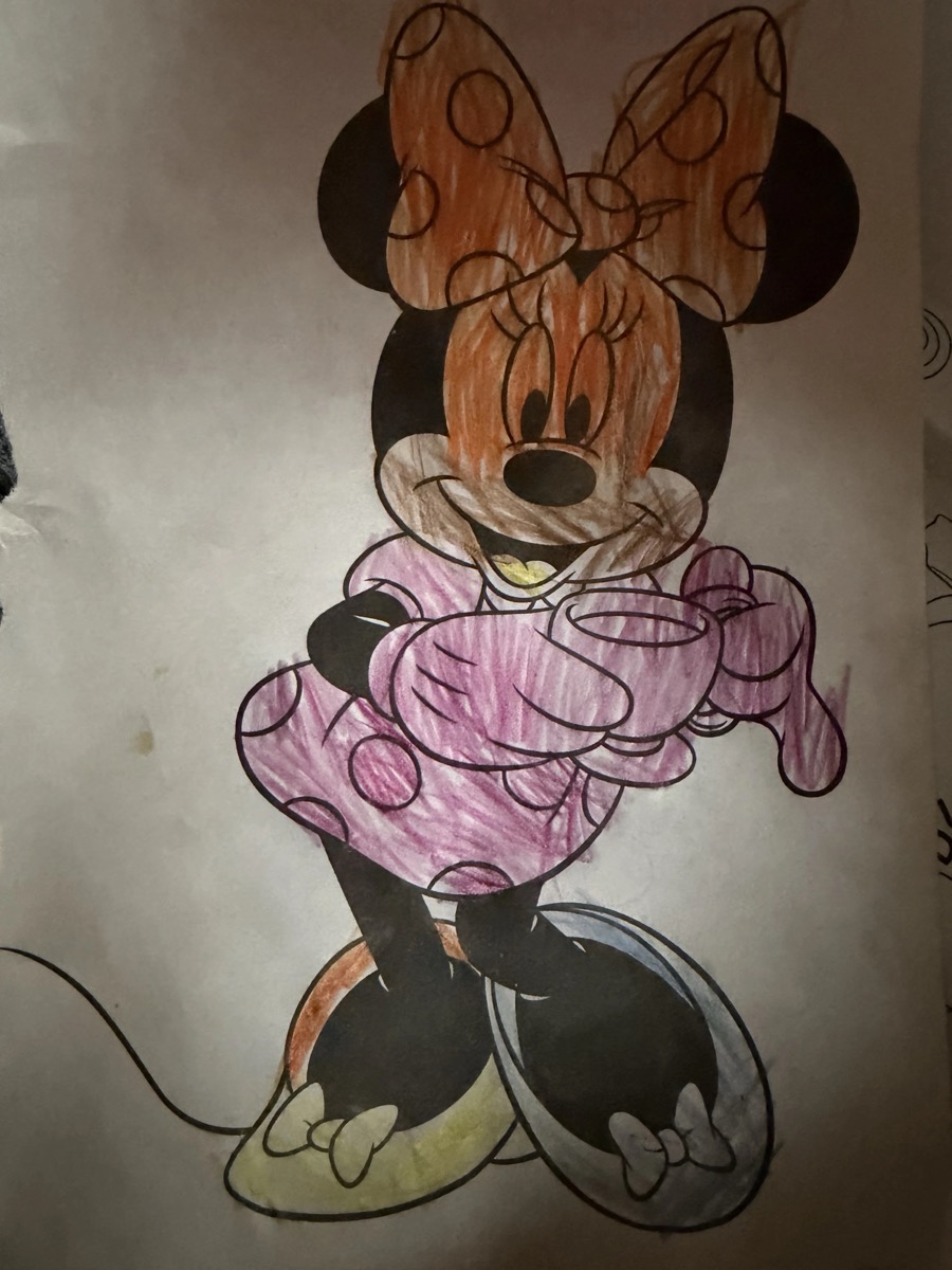 Naya's hand-colored Minnie Mouse drawing